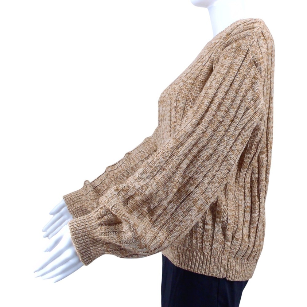 Blanknyc Heather Ribbed Crewneck Chunky Pullover Sweater Women's M Tan Orange‎ - Picture 4 of 8